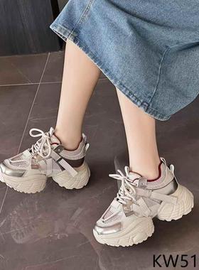 KFT脚王2025春季新款老爹鞋厚底增高休闲鞋女轻便透气银灰色运动