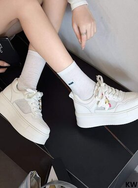 KFT脚王厚底休闲鞋女鞋板鞋ins夏季新款系带小白鞋百搭网鞋面包鞋