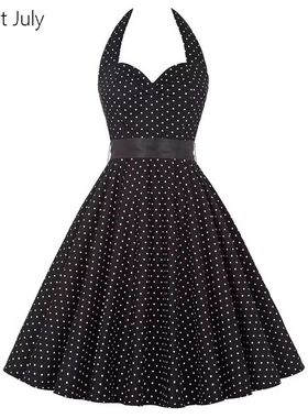 赫本复古港风女神年代感波点挂脖露背大摆年会舞蹈表演出服连衣裙