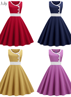 原创无袖背心裙修身收腰大摆中长过膝复古赫本风气质显瘦连衣裙夏