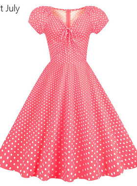 原创少女洋气小波点泡泡袖收腰大摆中长款派对表演出减龄夏连衣裙