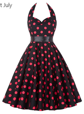 赫本派对复古港风女神80年代感波点挂脖度假大摆舞蹈表演出连衣裙