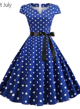 原创欧美波点连衣裙大码女装夏新款收腰大摆度假舞蹈派对演出服装