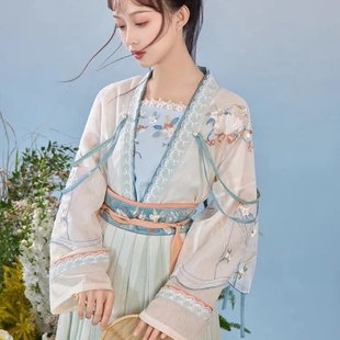 七月夕 幻影无邪 唐制改良短衫绣花吊带齐腰双层褶裙汉服女刺绣