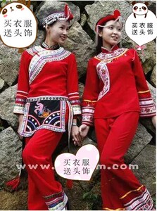 畲族女装民族舞蹈服装演出服装五十六个土家族红色女装裤装清新典