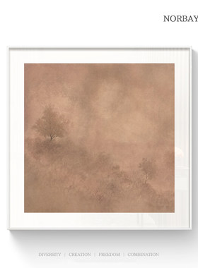 中古风抽象树木草地装饰画玄关客厅沙发背景墙壁画侘寂风方形挂画