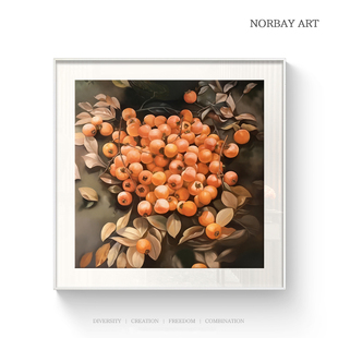 硕果累累柿子玄关装饰画新中式客厅写实水果挂画柿柿如意复古壁画