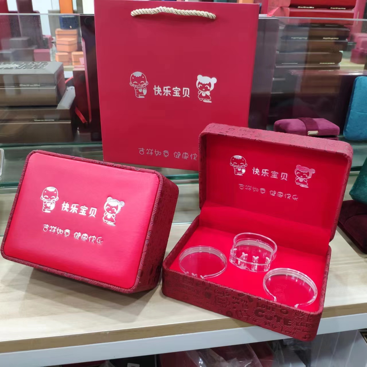 宝宝黄金银饰手镯盒儿童首饰套盒防氧化两件套三件套四件套项圈盒