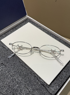 jennie同款平光镜镶钻小精灵椭圆眼镜框银边金边雅痞高智感眼镜