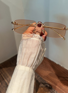 无框长方形茶色太阳镜紫色墨镜