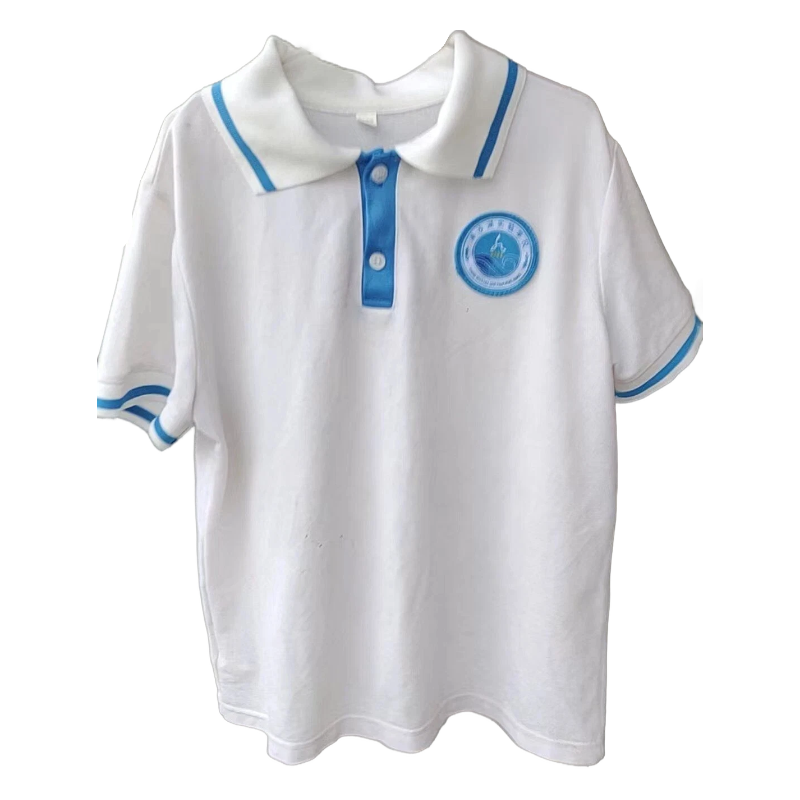 初中学生白色短袖T恤POLO衫洋沙湖实验学校校服同款来图定制