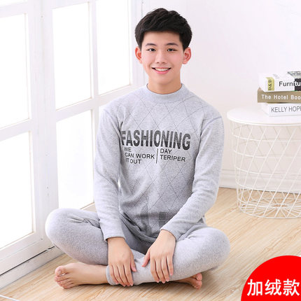 男童加绒加厚16大童青少年加绒加厚儿童15中学生保暖内衣套装冬季