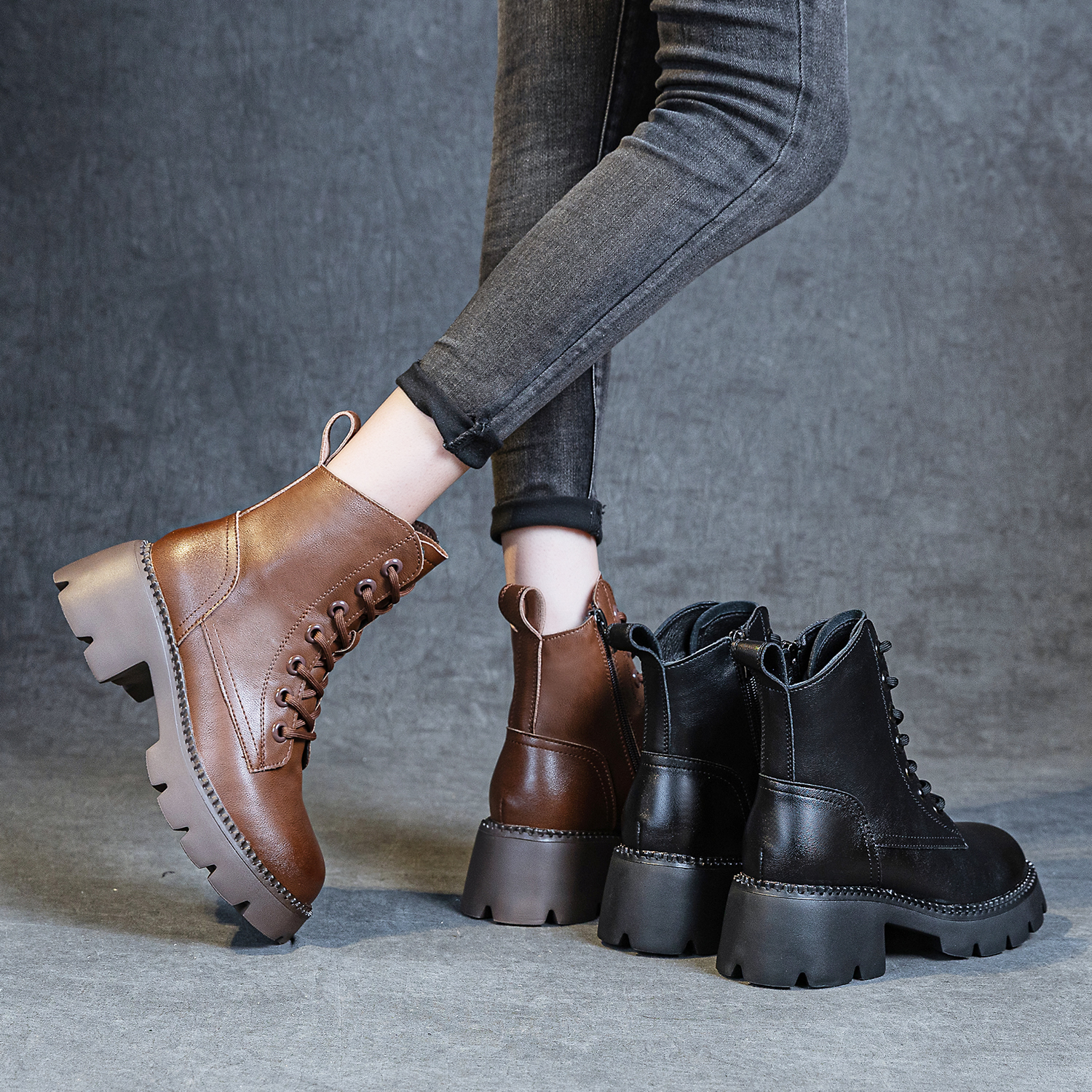 【退换包邮免费试穿】真皮短靴