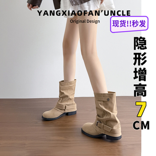 真皮版~内增高复古美拉德棕色马丁靴女2026新款秋冬两穿厚底短靴