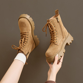 厚底增高马丁靴女英伦风大黄靴2026年秋冬新款 粗跟短靴系带女靴子