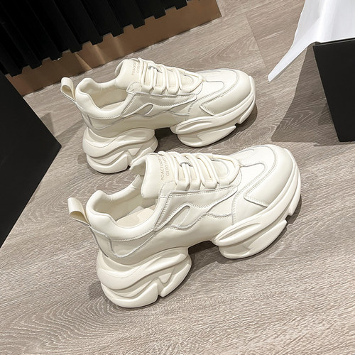 戈琳娅厚底圆头运动鞋真皮老爹鞋