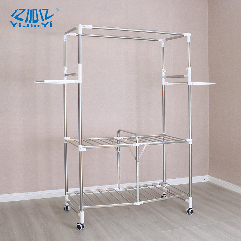库亿加亿晾衣架不锈钢凉挂衣架落地折叠室内伸缩移动阳台晒衣架厂