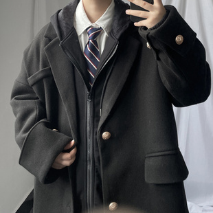 上野 冬季加厚学院风毛呢学院风大衣dk中长款呢子廓形学生外套