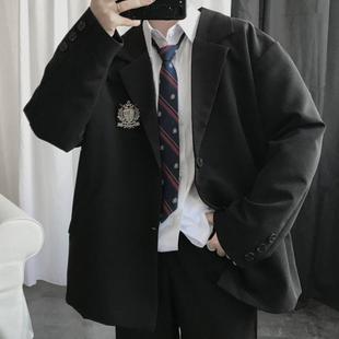 上野 男士品质宽松西服上衣dk百搭高级感黑色西装学院风外套