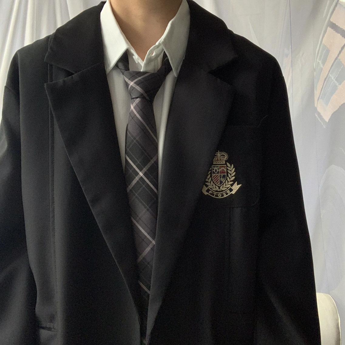 上野 学院风秋季休闲西装男DK制服徽章宽松情侣装西服外套