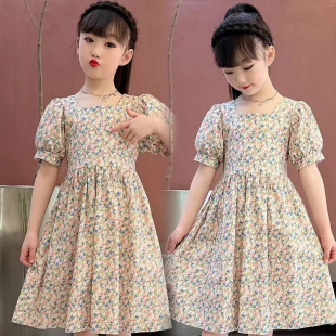 【抖音同款】女童公主风连衣裙夏新款韩版时髦洋气碎花过膝连衣裙