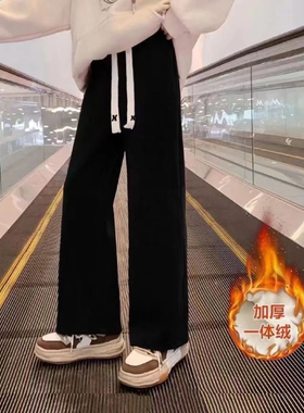 复古紫色灯芯绒裤子女秋冬今年流行新款慵懒宽松直筒运动条绒长裤