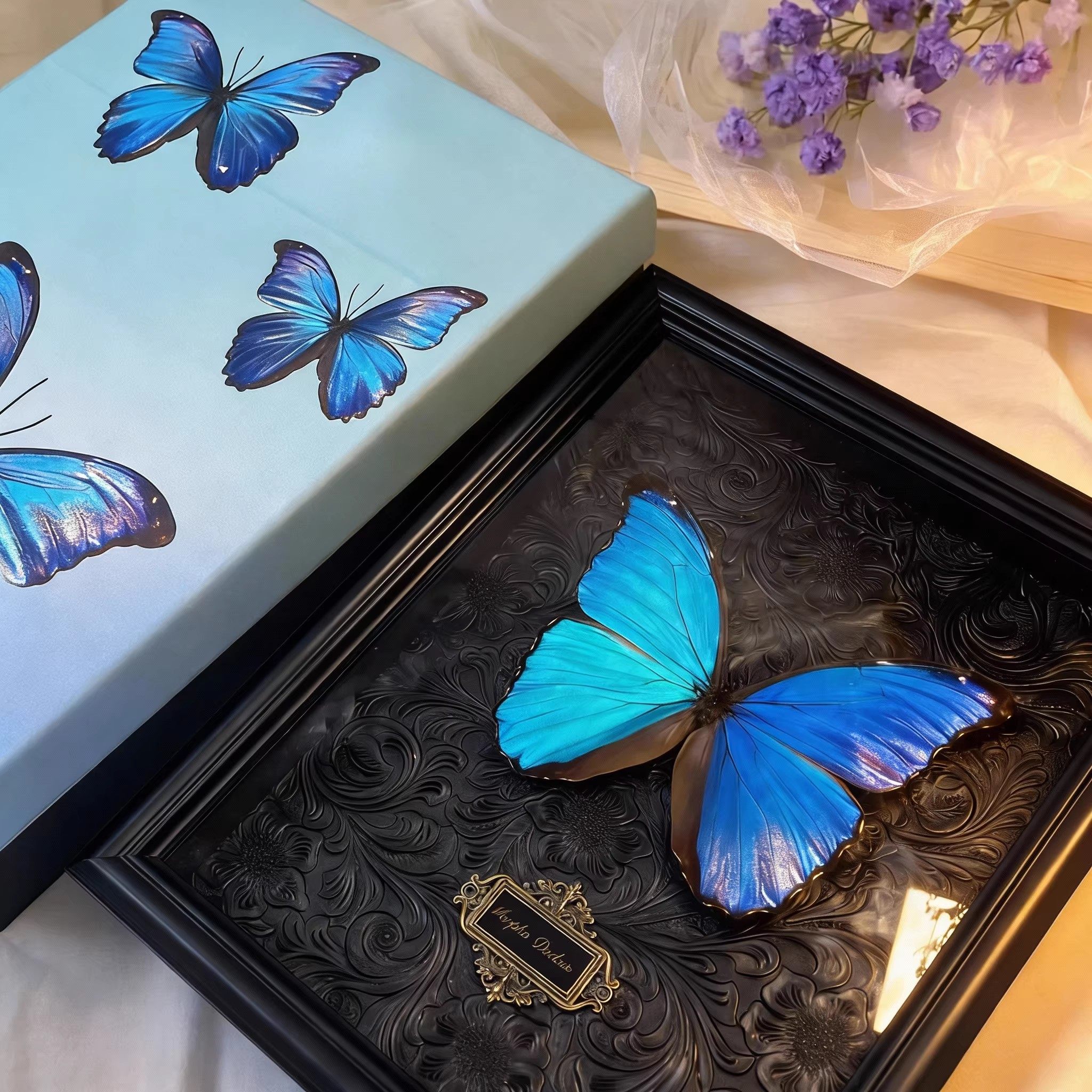 蓝色大蓝闪蝶蝴蝶标本相框装饰画罕见摆件生日礼物礼品材料未展翅,家居饰品,标本类装饰画,淘宝优惠券,粉丝福利购,淘宝优惠卷