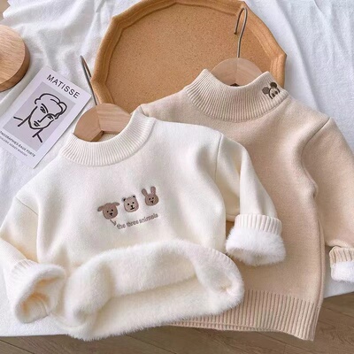 儿童秋冬一体绒加厚毛衣男女童