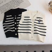 休闲开衫 儿童毛衣薄款 男女童条纹马甲童装 新款 背心外穿潮 2026春季