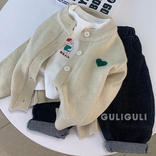 男童秋装开衫毛衣2026春款韩版时髦洋气潮童装韩范纯色男宝宝外套