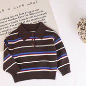 针织毛衣 男女童秋冬休闲童装 韩系慵懒风 儿童复古条纹撞色POLO衫