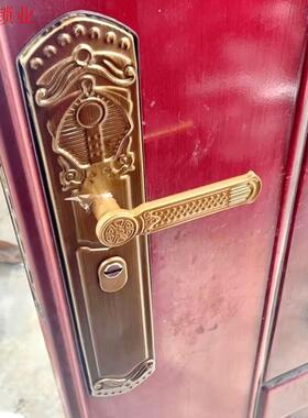 防盗门别墅把手面板左右可调烤漆黄色防盗门拉手孔距235通用型.