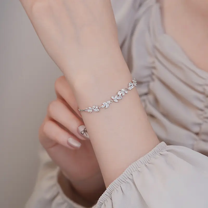 【纯银手链】S999足银紫荆花手链高级小众设计小清新生日礼物女