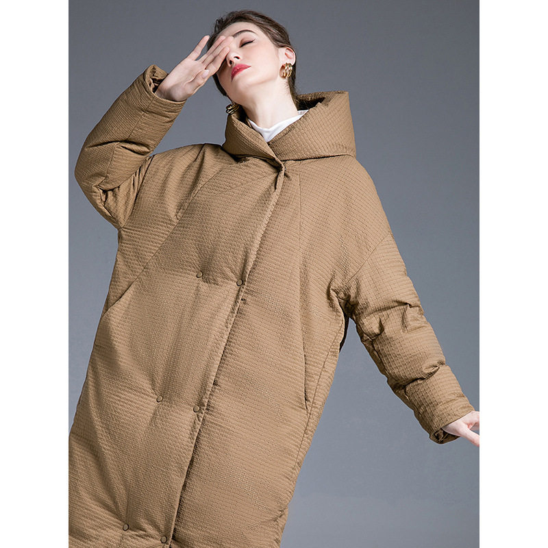 【冬季特供】欧美茧型过膝长款羽绒服女加长款2025冬新驼色加厚白