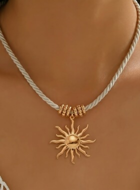 Vintage【限时特价】 中古欧美小众太阳心形海星吊坠项链女轻奢高