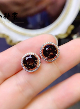 【赠运费险】天然茶宝石耳钉S925银镶嵌耳钉2025新款爆款高级感