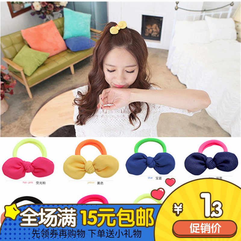 韩国撞色雪纺兔耳朵蝴蝶结发圈
