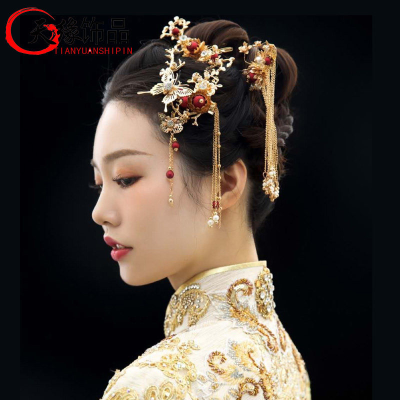 结婚新娘头饰红色古风礼服