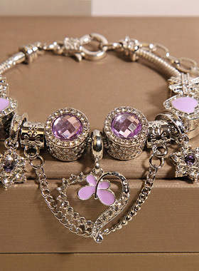 新中式紫色潘家手链女轻奢小众高级感爱心星星吊坠手串手环手饰品