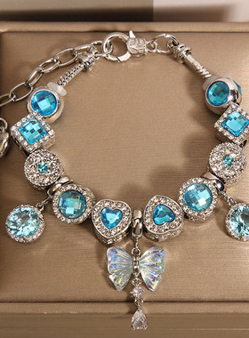 闪耀星河手链女蓝色海洋之心手镯