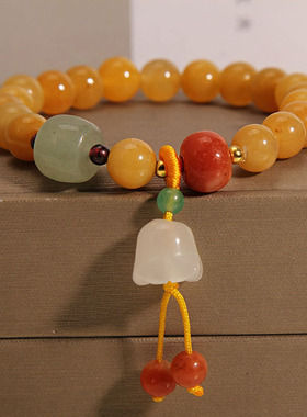 金丝玉手链女铃兰花吊坠手串礼物