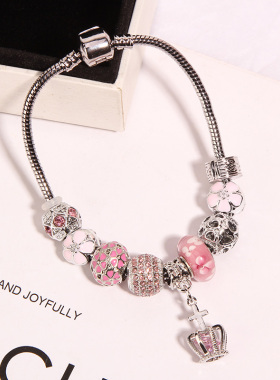 韩版森系学生粉色吊坠手镯琉璃珠