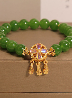 绿色碧玉手链女捕梦网水晶手串