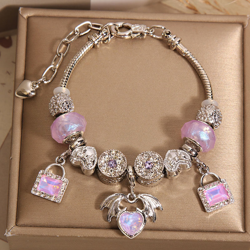 小众轻奢紫色琉璃珠爱心吊坠手串