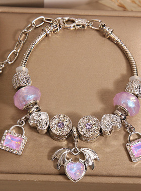 小众轻奢紫色琉璃珠爱心吊坠手串