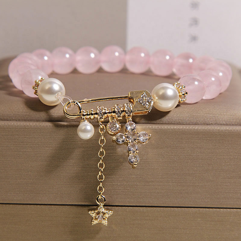 巴黎设计师粉晶珍珠别针手链女款轻奢小众精致五角星吊坠手串手环,饰品/流行首饰/时尚饰品新,手链,淘宝优惠券,粉丝福利购,淘宝优惠卷
