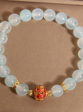 新中式蓝玛瑙水晶手链女轻奢小众精致高级感法兰彩转运珠手串手环