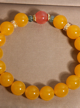 新中式国风黄玉水晶手链女款轻奢小众高级感招财转运盐源玛瑙手串