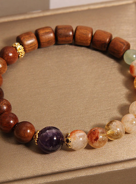 黄花梨手串女黄塔晶手链檀木文玩