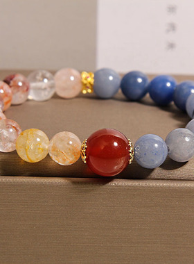 新中式蓝晶石红胶花水晶手链女轻奢小众精致国风手串高级感手饰品